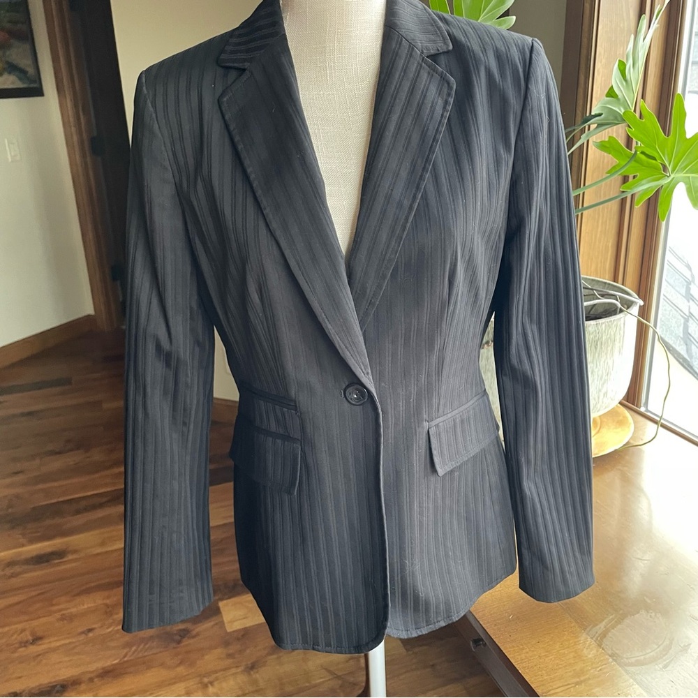 Anne Klein 2 Black Cotton Striped Blazer & Pants Suit Set size 6 - Picture 2 of 15